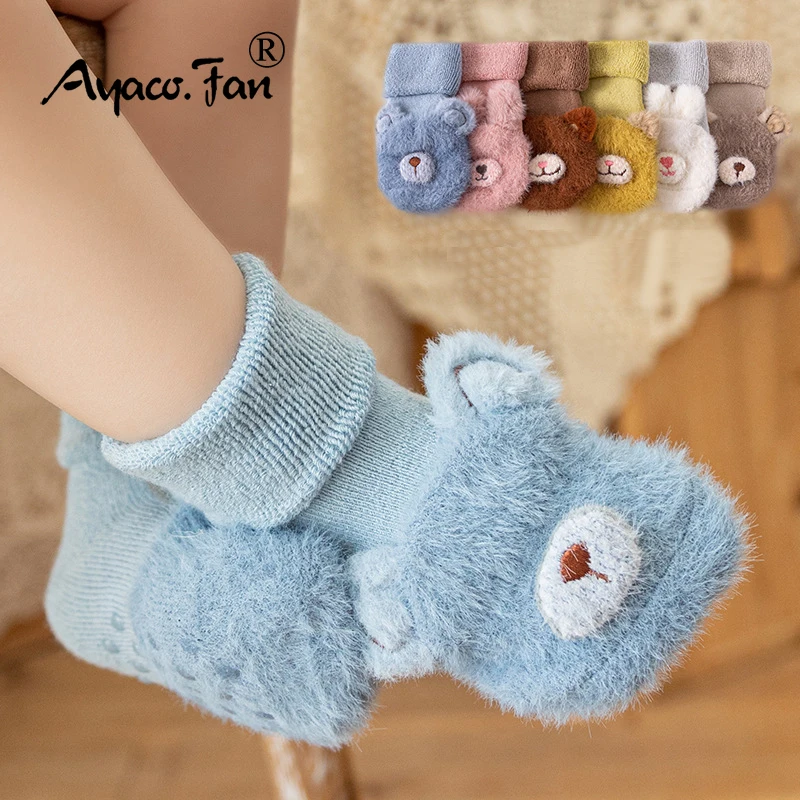 Calcetines gruesos terry algodón antideslizantes para bebés invierno