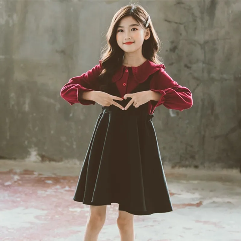 Traje de vestir para niñas, conjunto de 2 uds de camisa de terciopelo y vestido de tirantes de manga larga para niños, trajes de Navidad, disfraces de Año Nuevo, princesa, 2022 - imagen 4