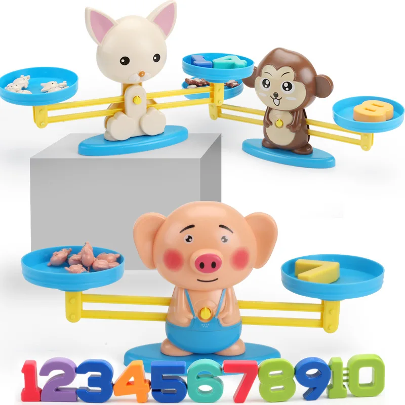 Balanza de equilibrio mono Montessori – Juguete educativo de números y colores - imagen 3