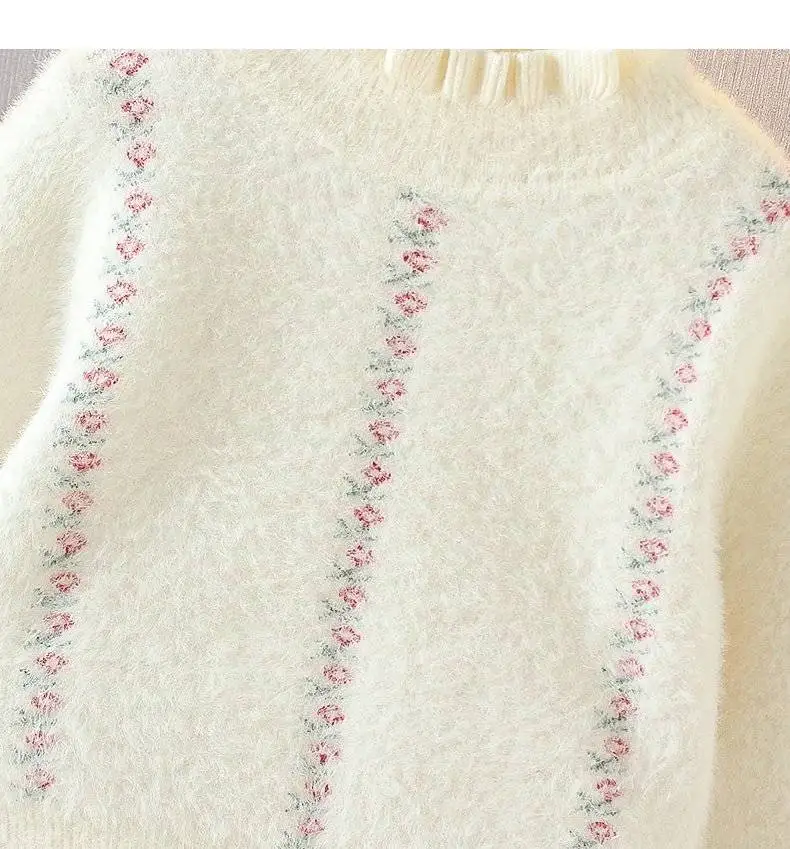 Suéter floral punto niña manga larga invierno