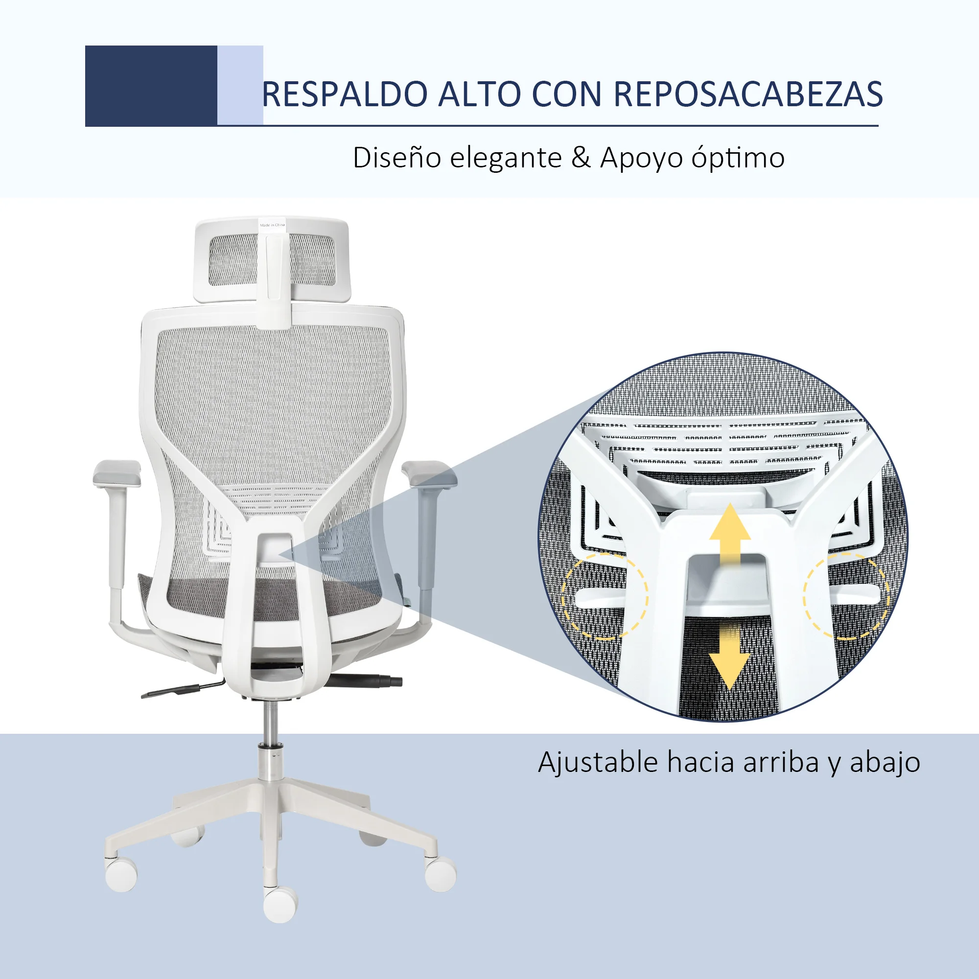 Vinsetto Silla de Oficina Giratoria Silla de Escritorio Ajustable en Altura con Reposabrazos Reposacabezas y Soporte Lumbar Gris - imagen 4