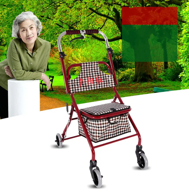 Andador plegable visto de frente, mostrando estructura y asiento