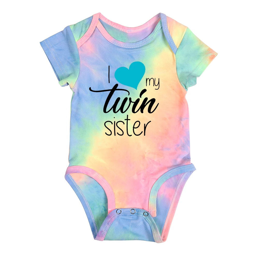 Me encanta mis gemelos hermano hermana bebés niños niñas Tie Dye mono recién nacido gemelos verano ropa infantil embarazo regalo de San Valentín - imagen 4
