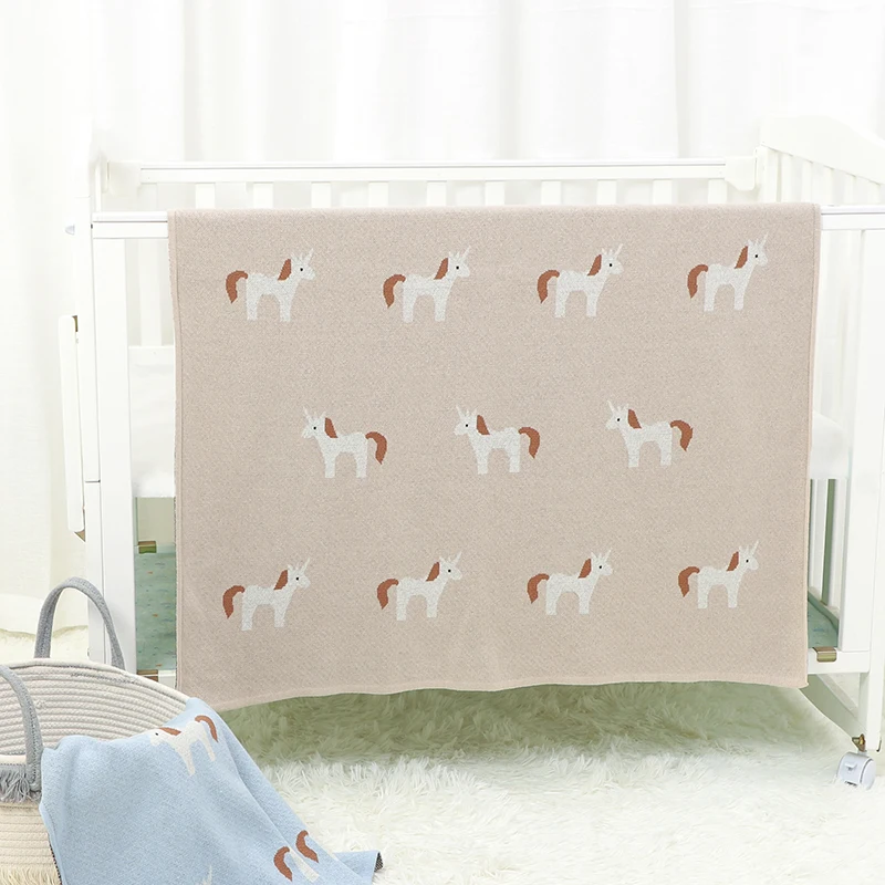 Manta de punto para bebé recién nacido, edredón de tela escocesa para cuna de niña pequeña, 100% algodón, bonito unicornio, envoltura suave para cochecito de niño - imagen 2
