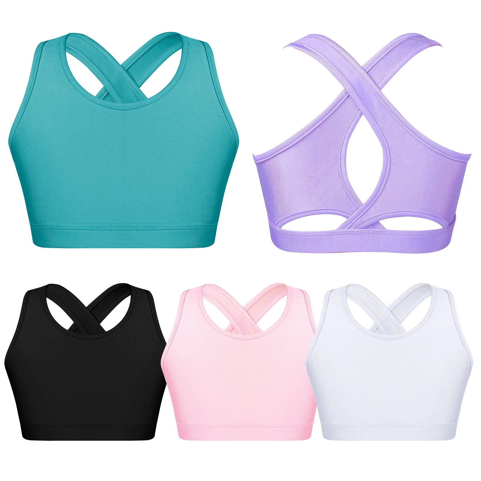 Tops con sujetador de clase de Ballet para niñas, Top corto con tirantes y cuello en U para entrenamiento de baile de Ballet, Ropa de baile puesta en escena - imagen 2