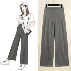 Pantalones de pierna ancha de algodón fino de verano para mujeres embarazadas, pantalones sueltos de maternidad para el Abdomen, pantalones de cintura alta para embarazo, pantalones largos para el vientre