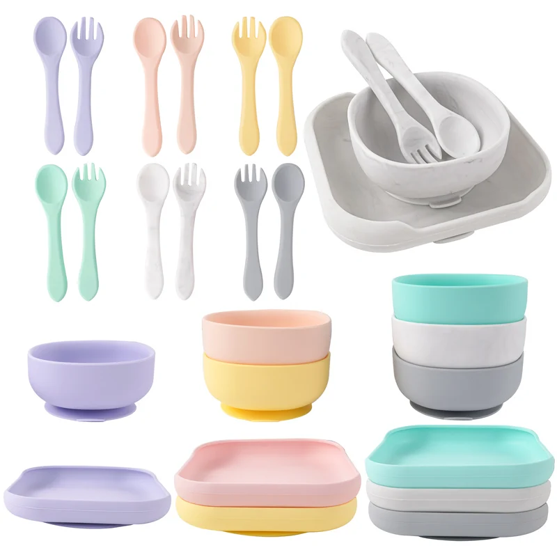 Vajilla para niños, tazón de suplemento alimenticio sin BPA, vajilla impermeable, Plato cuadrado con cuchara y tenedor a prueba de fugas, novedad de 2022 - imagen 3