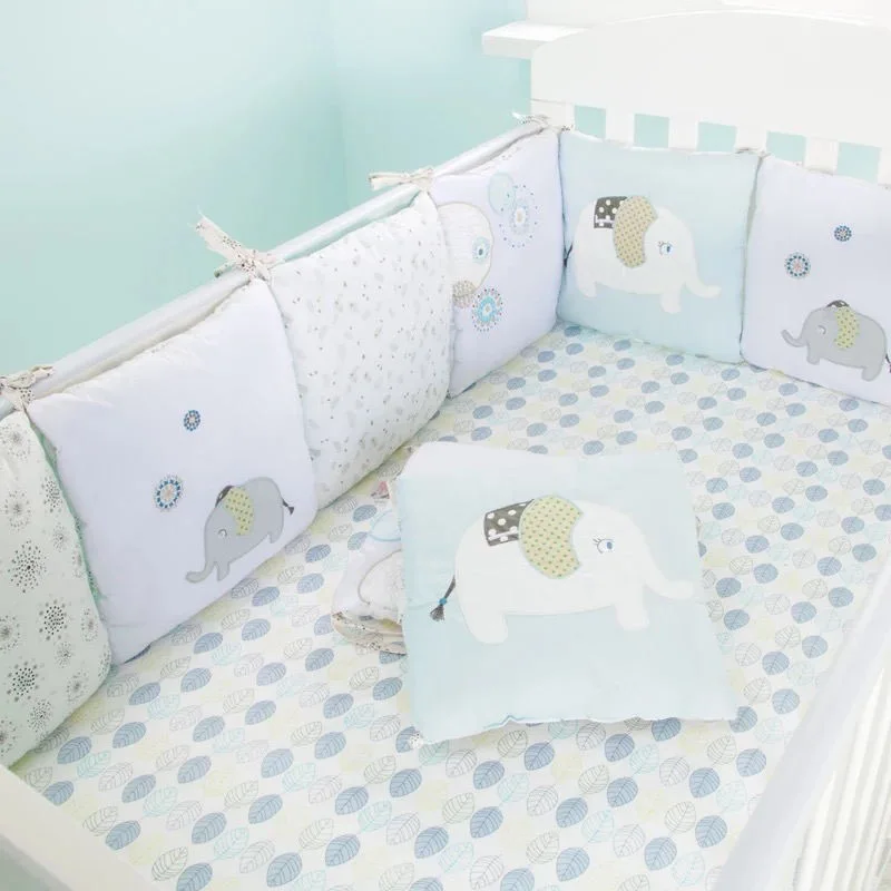 6 unids/set Protector de cama de bebé, almohadillas de parachoques para cuna, parachoques para cama de bebé, cama de seguridad para niños alrededor de mezcla de algodón, parachoques anticolisión para cama de bebé
