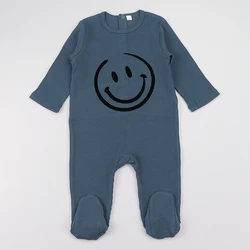 Pelele de manga larga para bebé, pijama acanalado, mono flocado con sonrisa, ropa para niño y niña, pelele para Otoño e Invierno