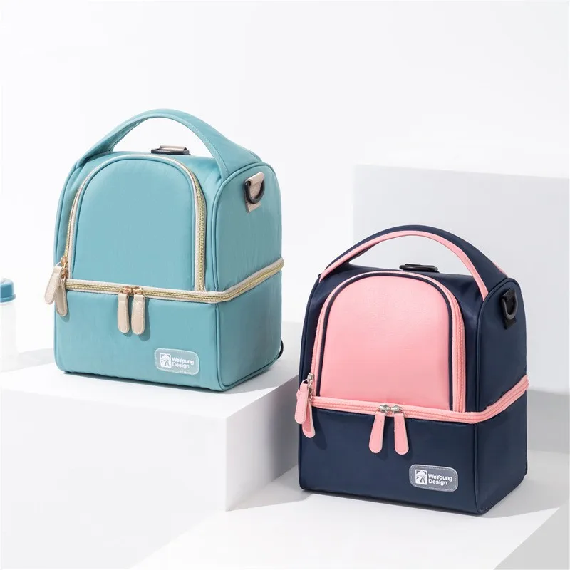 Bolsa aislante, bolsa de almacenamiento de leche, bolsa de almuerzo con cremallera de Color sólido, bolsa de mantenimiento fresco de doble capa, mochila para biberones, bolso de hombro - imagen 2