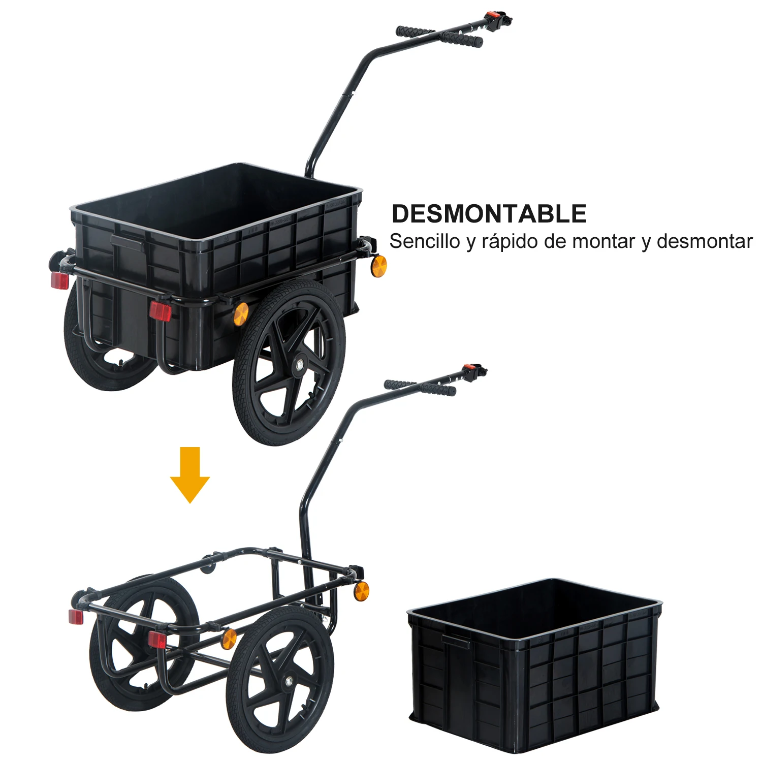 HOMCOM Remolque de Bicicleta para Carga 40kg Equipaje Reflectores y Asas Negro - imagen 3