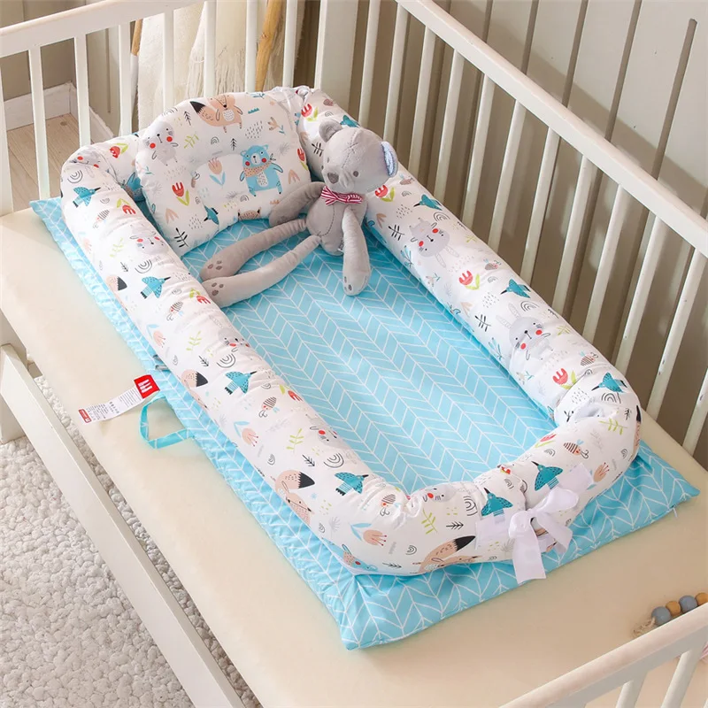 QWZ-cama biónica portátil para bebé, cuna de algodón, cuna para bebé, cuna para bebé, parachoques, nido de sueño plegable para niño pequeño, Alfombra de juego para recién nacido, cama de viaje - imagen 5