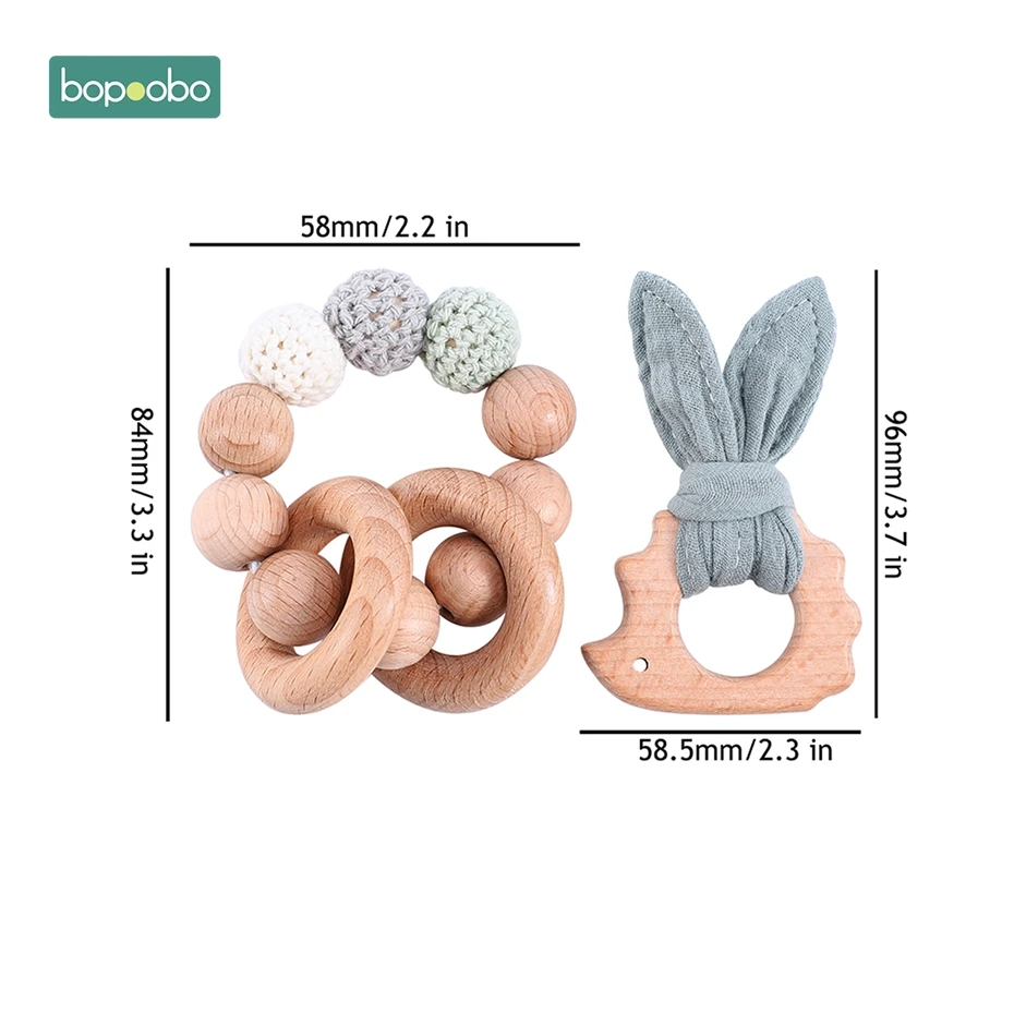 Bopoobo-sonajero de cuentas de madera para bebés, juguete de bricolaje, pulsera de tela, traqueteo de conejo, mordedor sin BPA, música - imagen 4