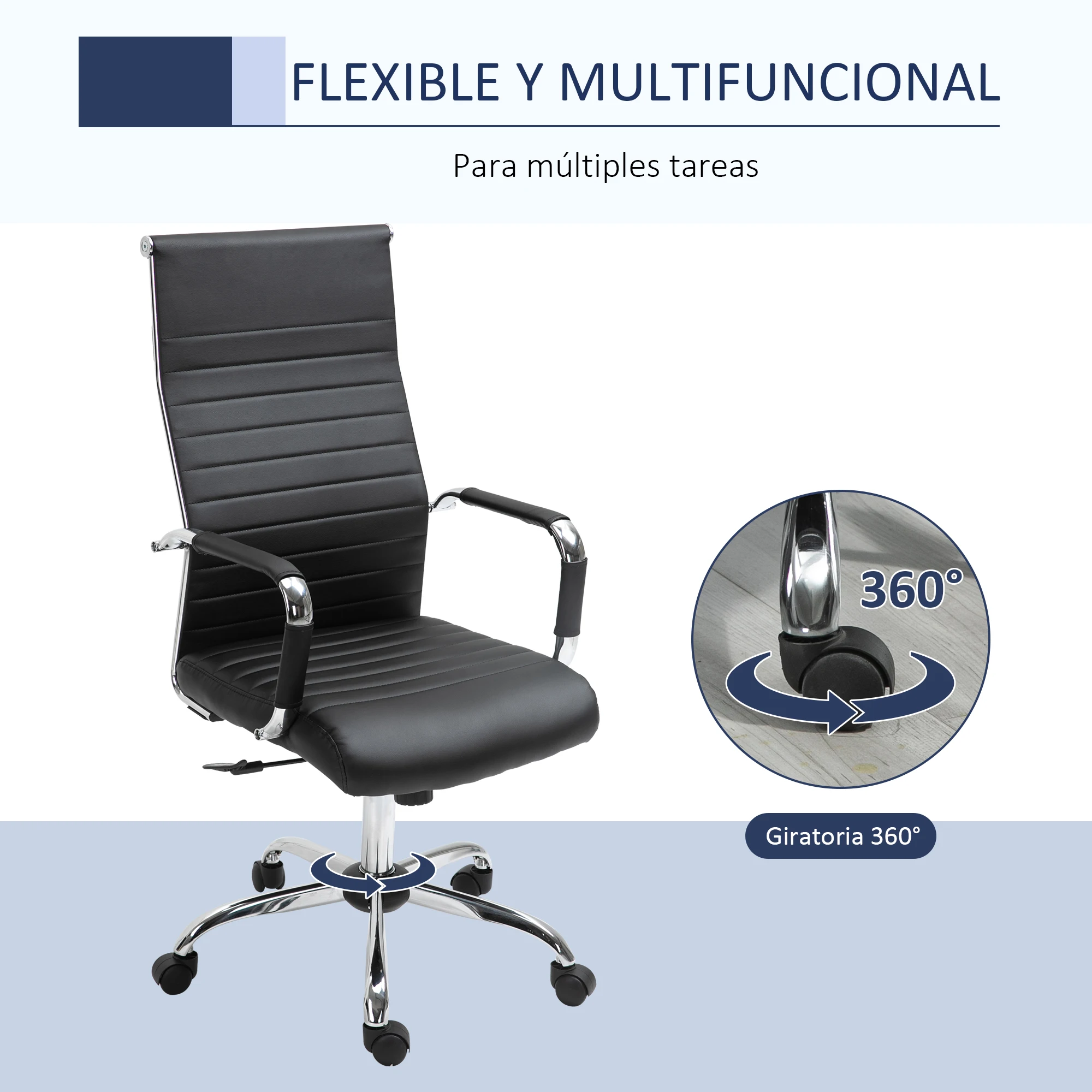 Vinsetto Silla de Oficina Ergonómica Silla de Escritorio Basculante con Altura Ajustable y Ruedas 54x62x104-114cm Negro - imagen 5