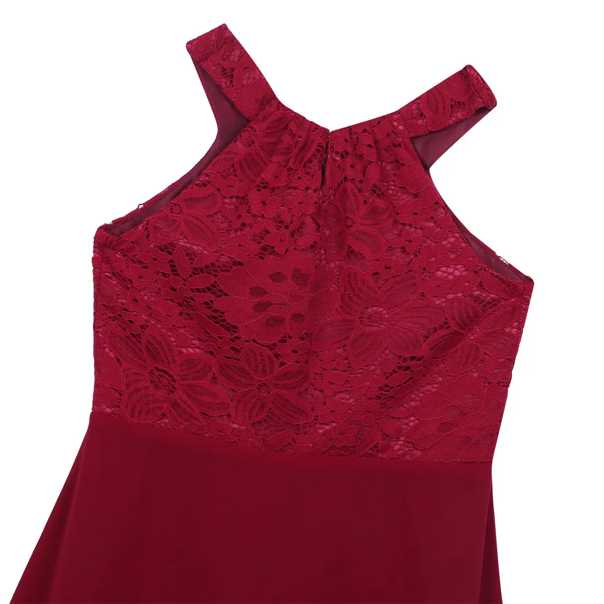 Vestido largo de fiesta para niña con escote halter y encaje - imagen 5
