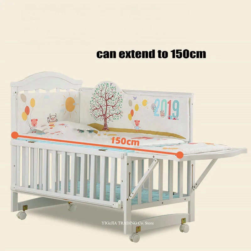 Cuna infantil de madera multifuncional, puede combinar cama para adultos, 106*64*98cm, extender a 150cm de longitud, cuna blanca - imagen 3