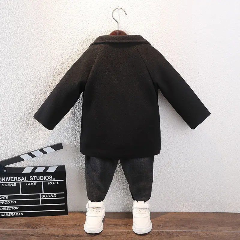 Chaquetas de rejilla de invierno para niños y niñas, gabardina de lana con doble botonadura para bebés, abrigos con solapa para niños, abrigo de lana, abrigo de invierno - imagen 3