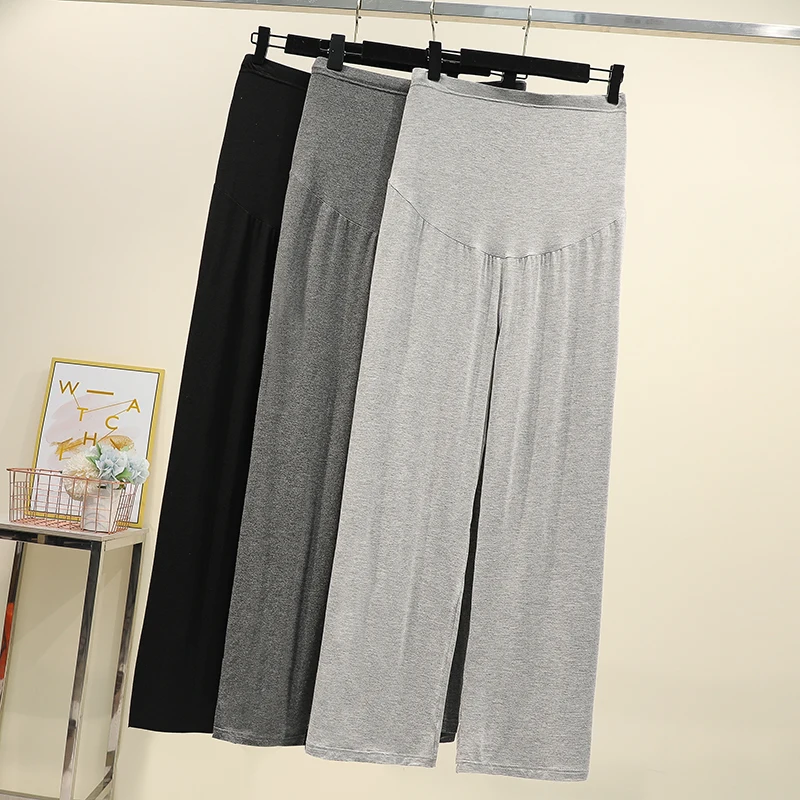 Pantalones de pierna ancha de algodón fino de verano para mujeres embarazadas, pantalones sueltos de maternidad para el Abdomen, pantalones de cintura alta para embarazo, pantalones largos para el vientre - imagen 5