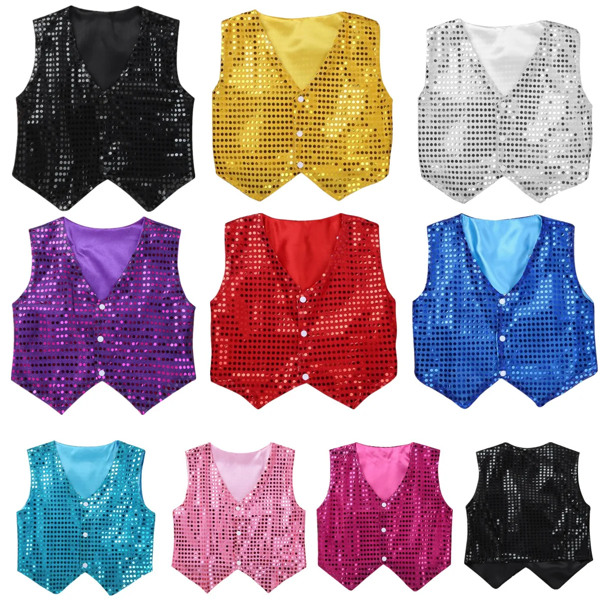 Chaleco para niños y niñas, chaleco de baile de Jazz latino, disfraz de coro con purpurina, Ropa de baile moderna puesta en escena de Hip-hop, chaleco con lentejuelas - imagen 2