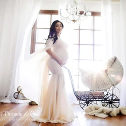 Vestido de maternidad de encaje sin hombros para sesión de fotos