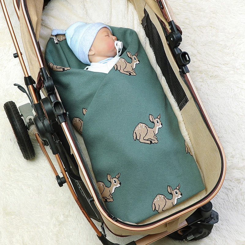 Mantas de punto de algodón para bebé, edredón a cuadros para recién nacido, cochecito de niño y niña, ropa de cama para niño pequeño, para cuna colcha, bonito Ciervo - imagen 5