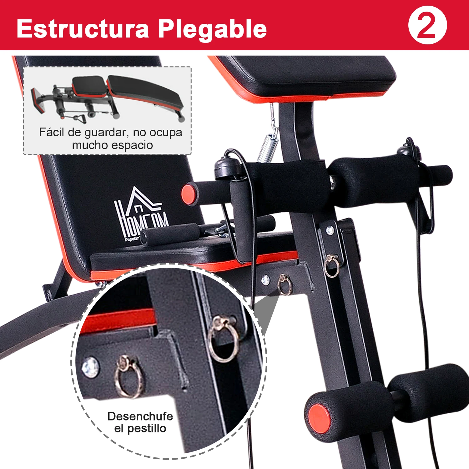 HOMCOM Banco de Pesas Mancuerna Plegable Inclinable Musculacion Multifuncional Entrenamiento Maquina de Fitness Gimnasio Hogar - imagen 3