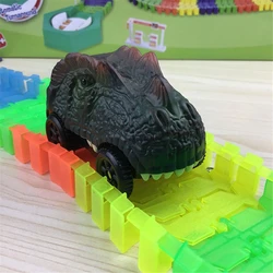 Coches de pista de dinosaurio compatibles con la mayoría de pistas, accesorios de pista de carreras con 3 luces LED intermitentes