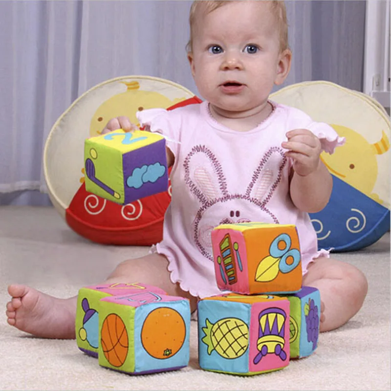 Bloques de construcción de tela para niños, muñeco de peluche suave, juego de sonajeros para bebé, rompecabezas, cubo mágico, juguetes educativos tempranos para bebés de 0 a 12 meses