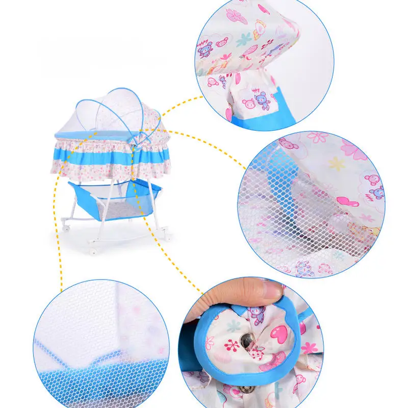 Cuna portátil de tela lavable con mosquitera, colchón y ruedas - imagen 5