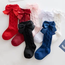 Calcetines hasta la rodilla para bebé y niña, medias de algodón con lazo grande, suaves, de princesa, de 0 a 5 años, nueva moda
