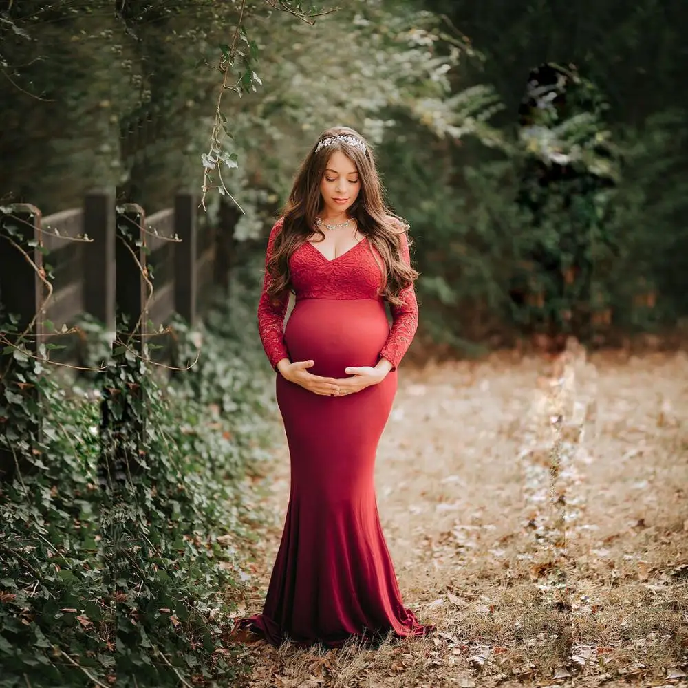 Vestido de maternidad de encaje de manga larga para fotos de embarazo