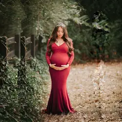 Vestido de maternidad de encaje de manga larga para fotos de embarazo