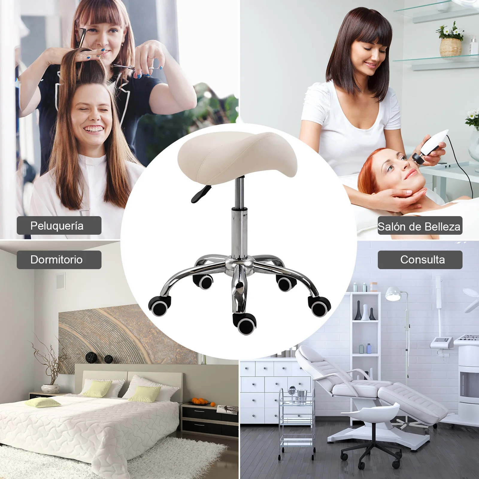 HOMCOM Silla Trabajo Taburete Ruedas Giratorias Taburete Cosmetica Dentista Peluqueria - imagen 5