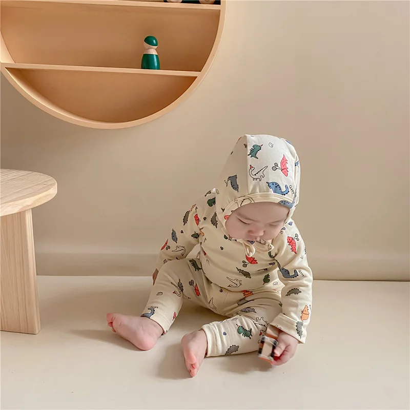 Milangel-body para bebé con estampado animal, conjunto de algodón para bebé, ropa interior con sombrero, Otoño, 2022 - imagen 3