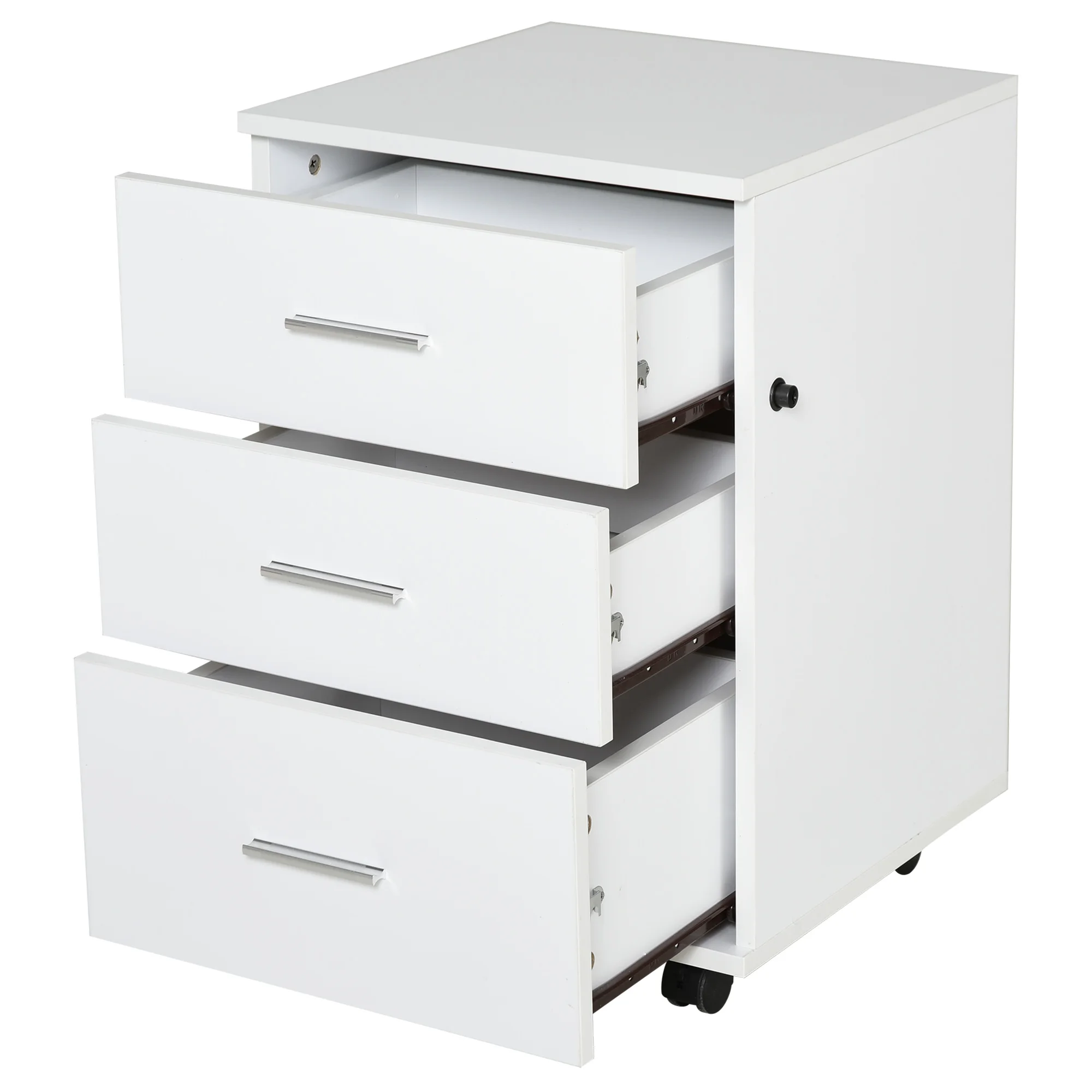 Vinsetto Cajonera Oficina con Llave y Ruedas con Freno 3 Cajones para Despacho y Hogar Cerradura 40x40x61,5 cm Blanco - imagen 5