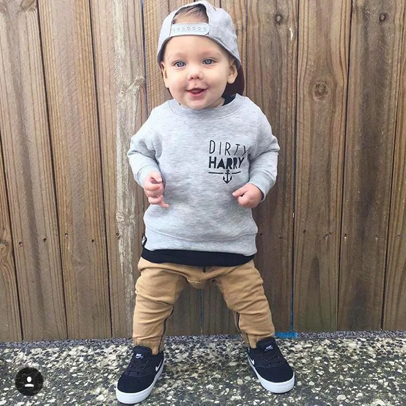 Ropa para niños, trajes, tendencia de primavera y otoño, camiseta de manga larga con letras para bebé, pantalones, 2 uds., trajes de ropa de 3 meses a 4 años, 2021