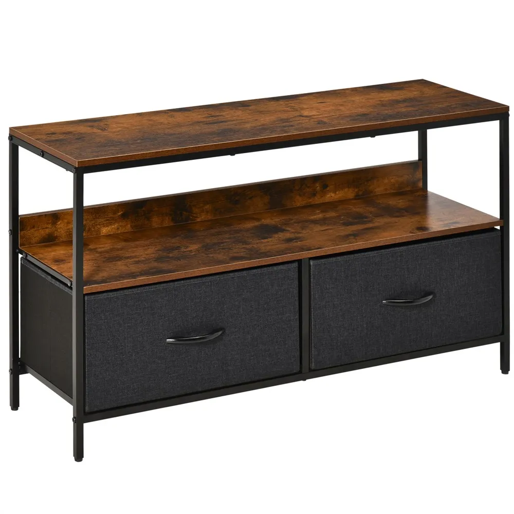 Homcom Tv Cabinet up to 47"" Industrial Style with Shelf and 2 Folding Fabric Drawers for Living Room Bedroom 98X29X56 cm
