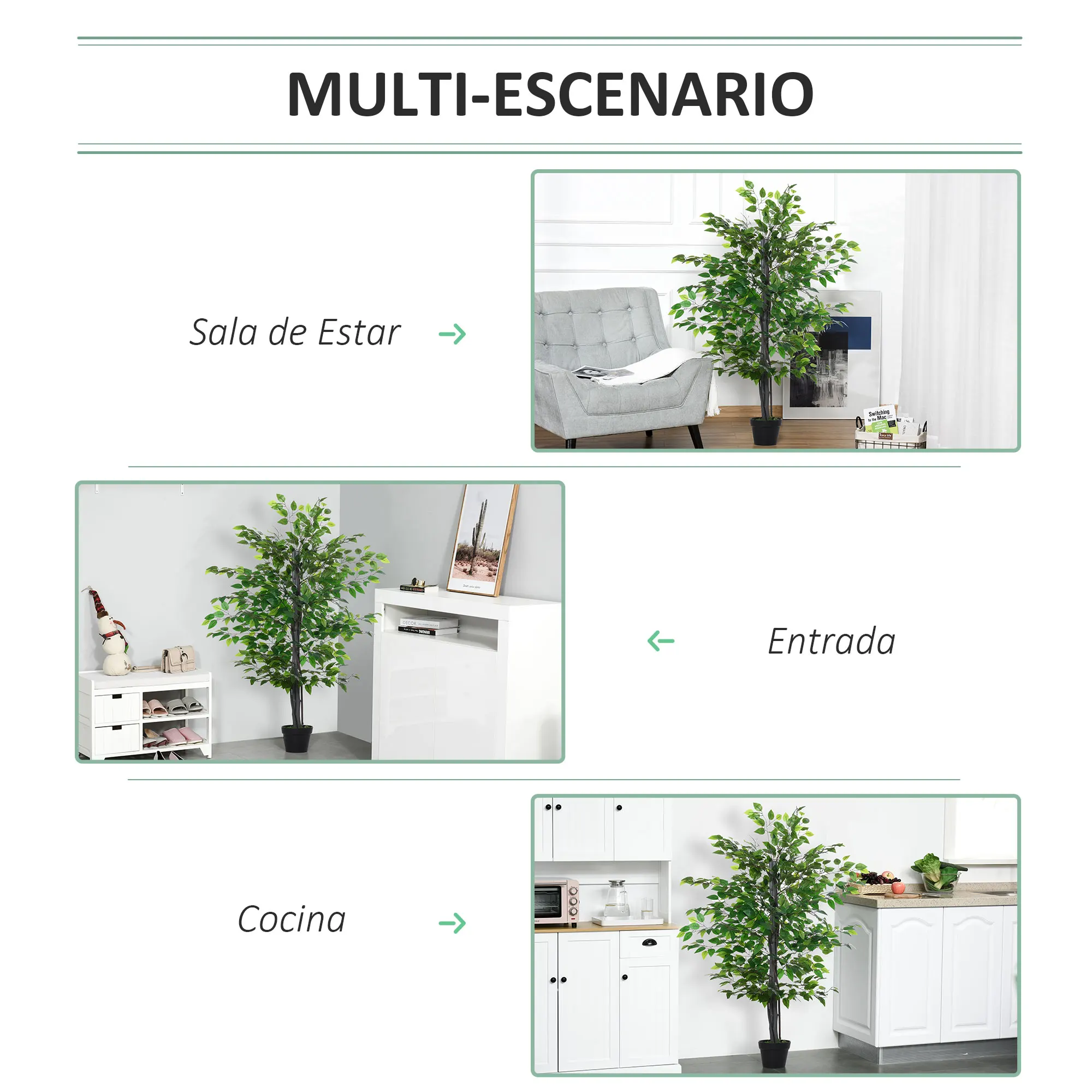 Outsunny Árbol de Ficus Artificial de 145 cm de Altura 756 Hojas con Maceta para Decoración de Hogar Verde - imagen 4