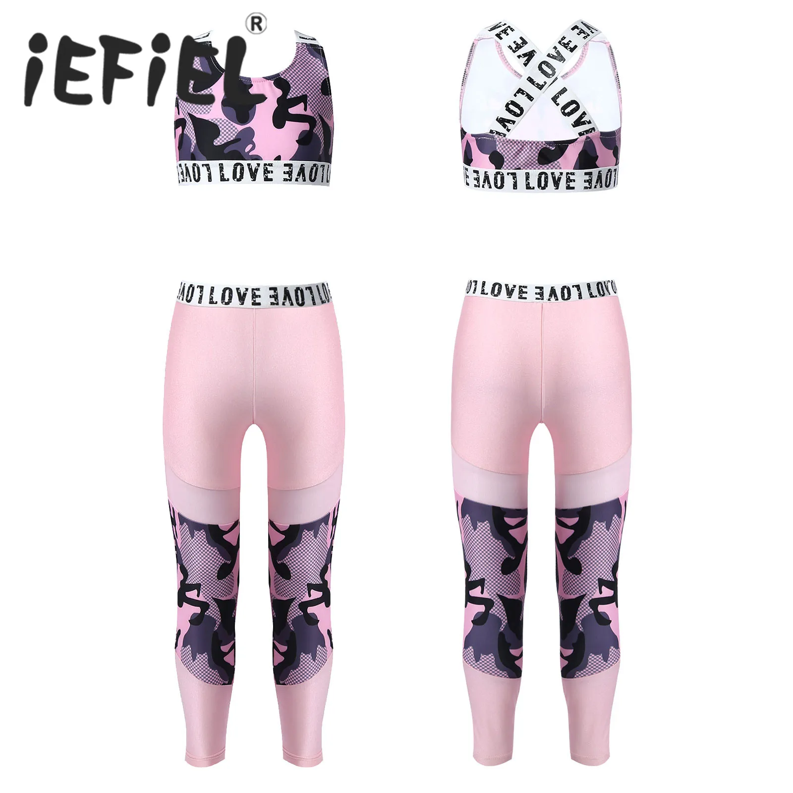 Ropa de baile de Ballet para niñas, trajes de gimnasia de entrenamiento, Sujetador deportivo con cuello en U, Top de malla de retazos, pantalón, Leggings, trajes de baile