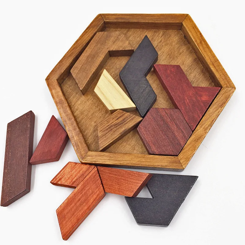 Rompecabezas hexagonal madera Tangram - vista principal