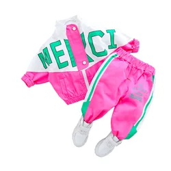 Conjunto chándal infantil de algodón con letras – Chaqueta y pantalón