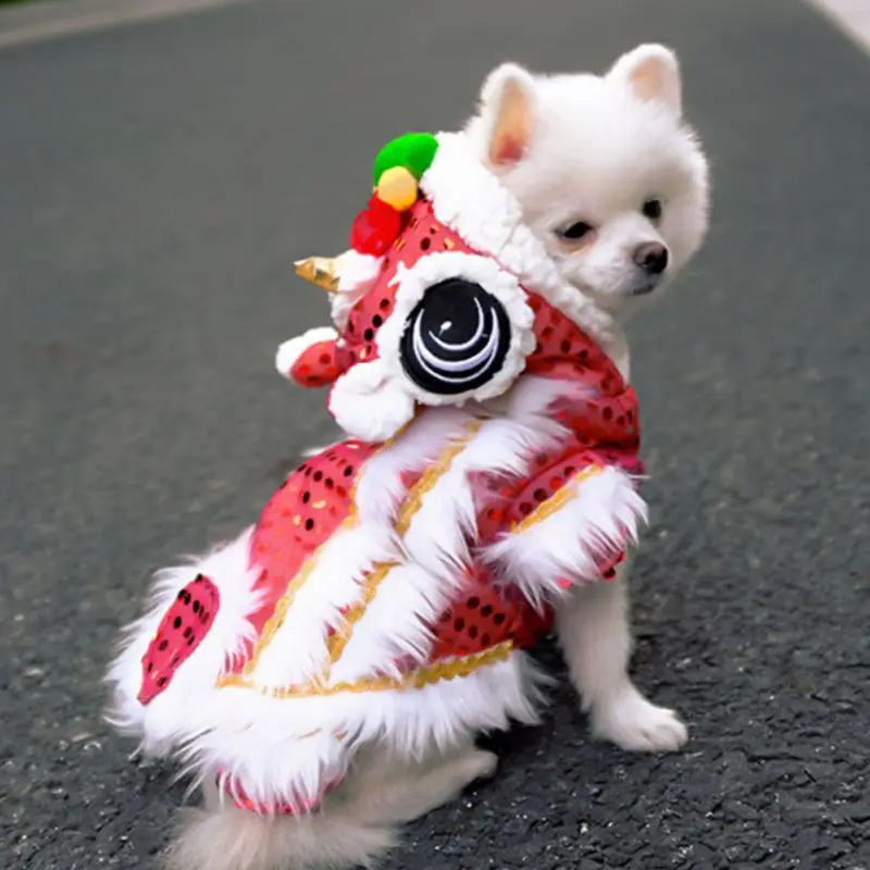 Ropa de Año Nuevo para perro, disfraz de baile chino de León, abrigo de invierno para cachorro, traje Tang para Chihuahua, Festival de Primavera para perro pequeño