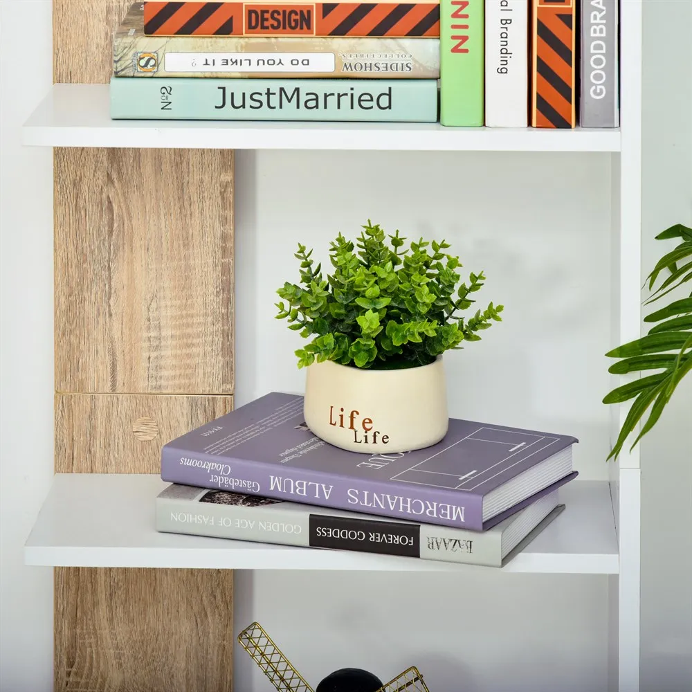 HOMCOM Estantería de Almacenaje con 5 Estantes Librería Multiusos para Estudio con Base Elevada 45x21x170 cm Blanco y Roble - imagen 4