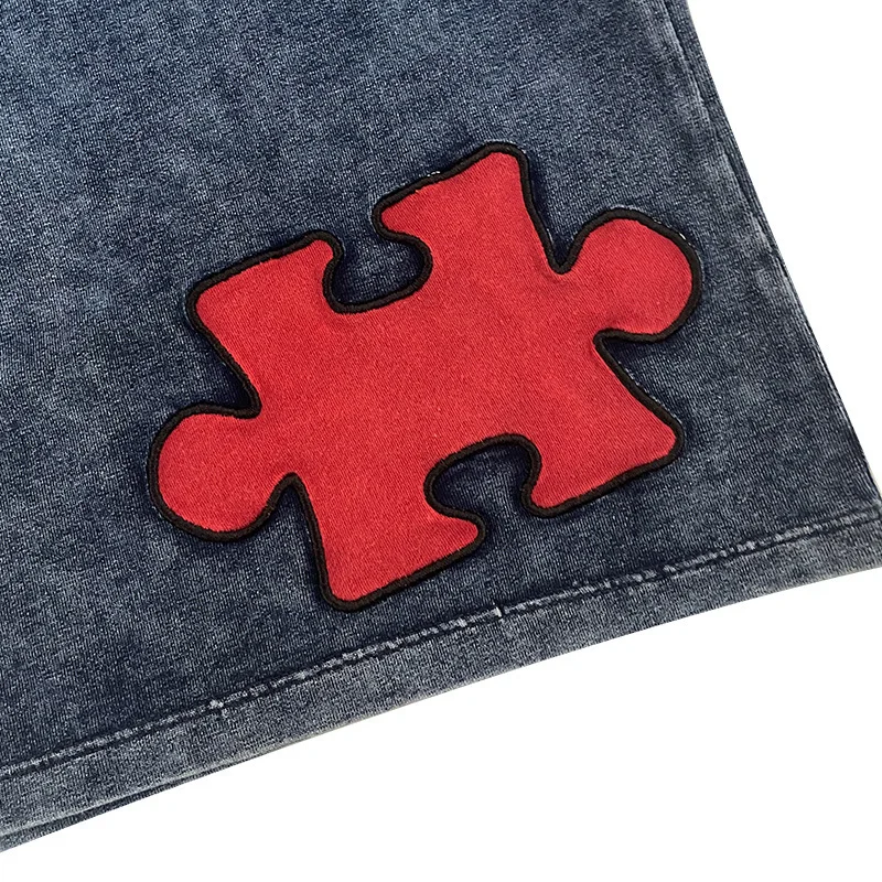 Conjunto de ropa de verano para bebé, top y pantalones de mezclilla de punto, ropa para niño y niña, cuello redondo, mangas cortas con parches rojos - imagen 5