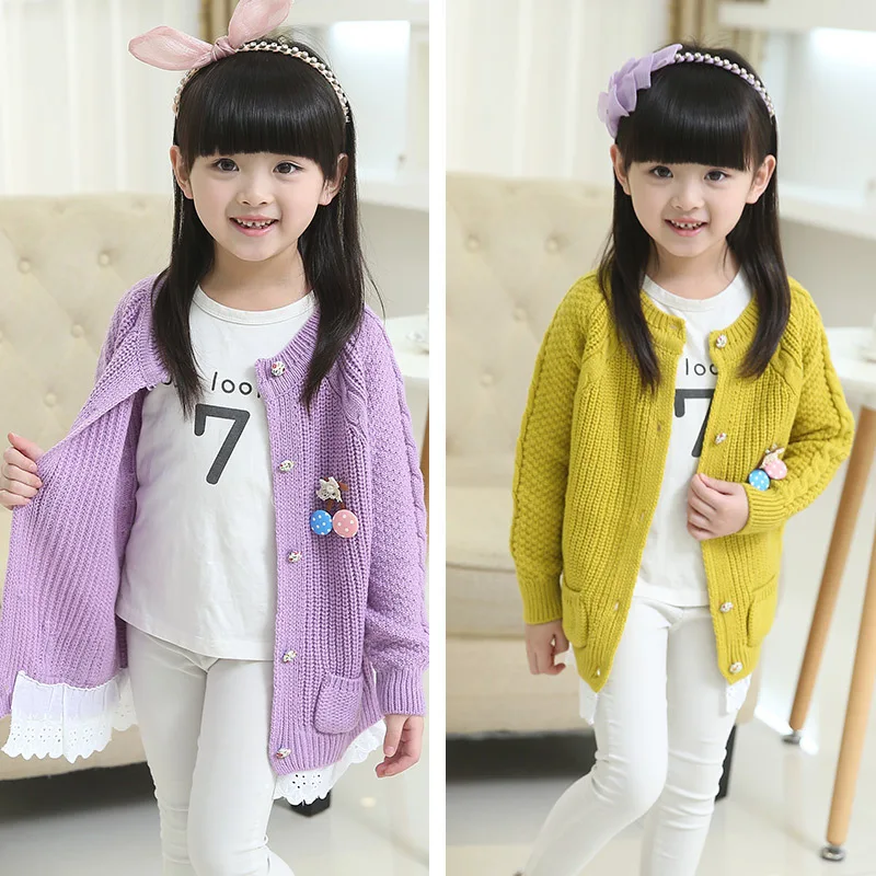 Cárdigan de punto para niñas de Color liso, suéter, ropa suave para niños, prendas de vestir exteriores, chaqueta para niños de primavera, suéter con botones, abrigo para niñas - imagen 3