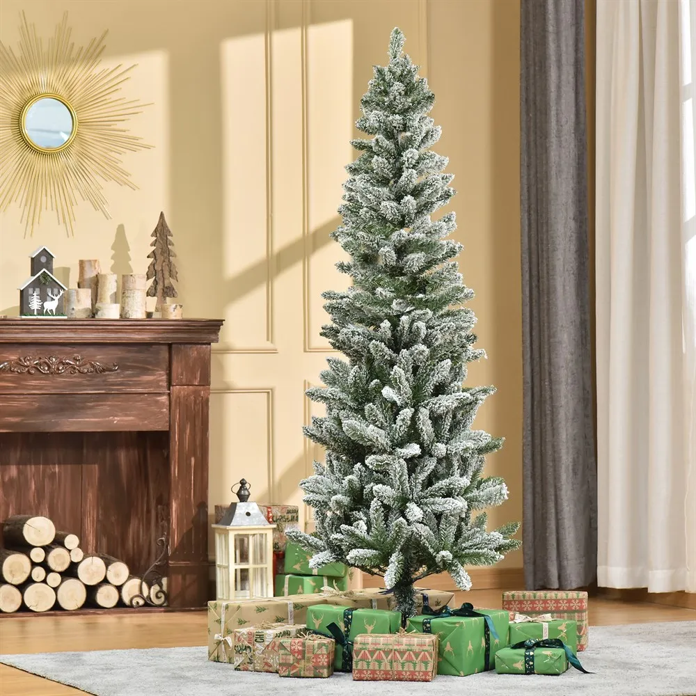HOMCOM Árbol de Navidad Nevado Artificial 180 cm con 394 Ramas Ignífugas de PVC Base Plegable y Soporte de Acero Decoración Interior Navideña Ø60x180 cm Verde y Blanco - imagen 2