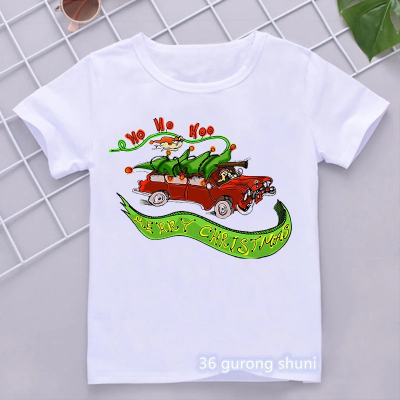 Camiseta navideña para niños con coche – Harajuku kawaii, festivo - imagen 2