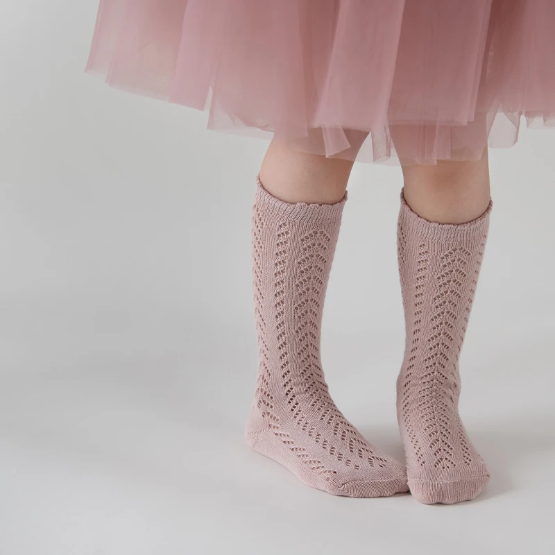 Calcetines hasta la rodilla para niños y niñas, medias de tubo largo de algodón, malla de princesa, calados, novedad de verano - imagen 2