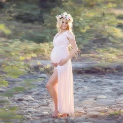 Vestido premamá largo con abertura frontal para sesión de fotos
