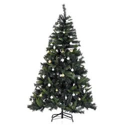 HOMCOM Árbol de Navidad Artificial Árbol 180cm con Soporte 745 Ramas 200 Luces LED con Color Blanca Cálida Adornos Incluidos Verde PVC
